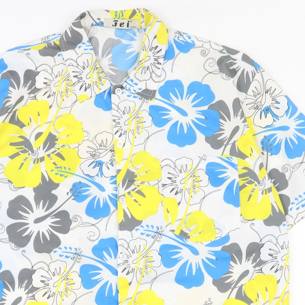 FEI Mens Multicoloured Floral Polyester  Button-Up Size 3XL Collared Button - Hawaiian shirt