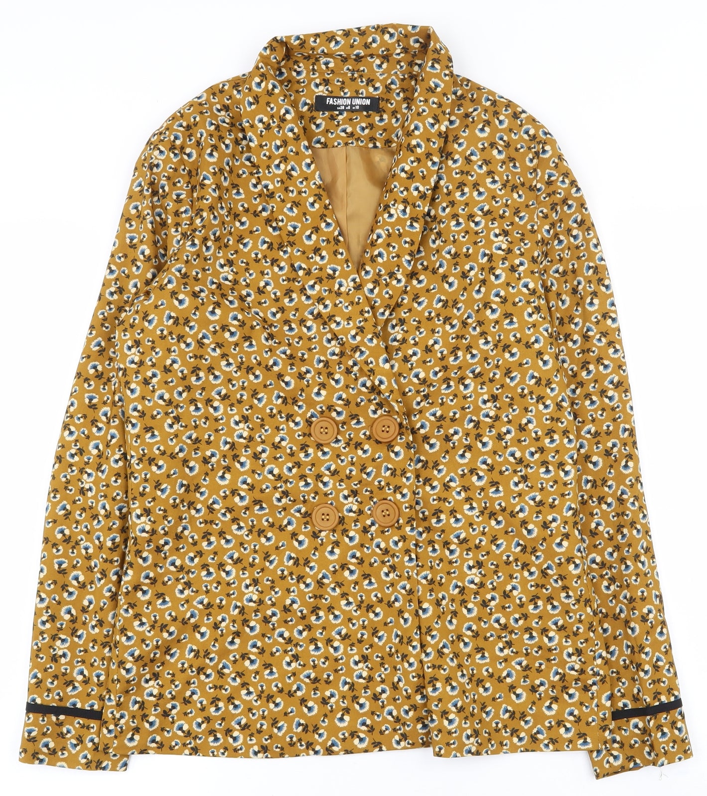 Fashion Union Womens Yellow Floral Polyester Jacket Suit Jacket Size 10
