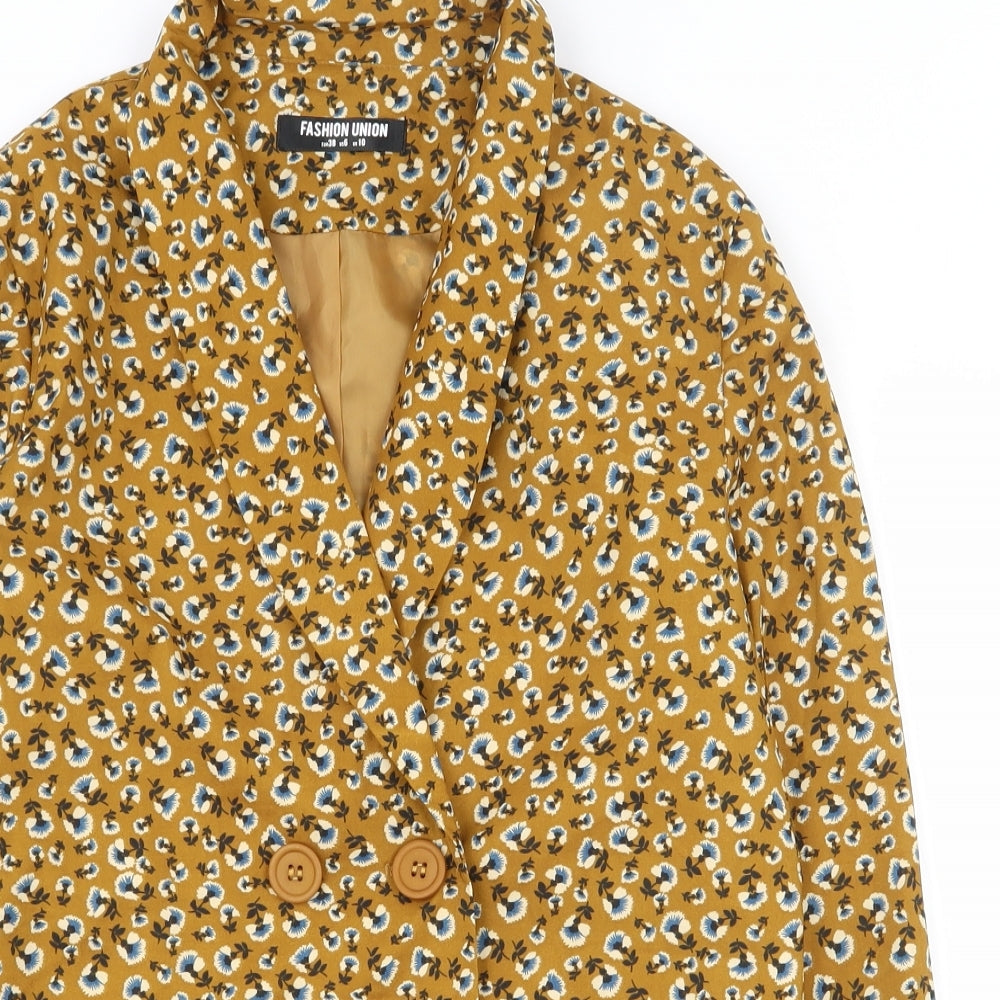 Fashion Union Womens Yellow Floral Polyester Jacket Suit Jacket Size 10