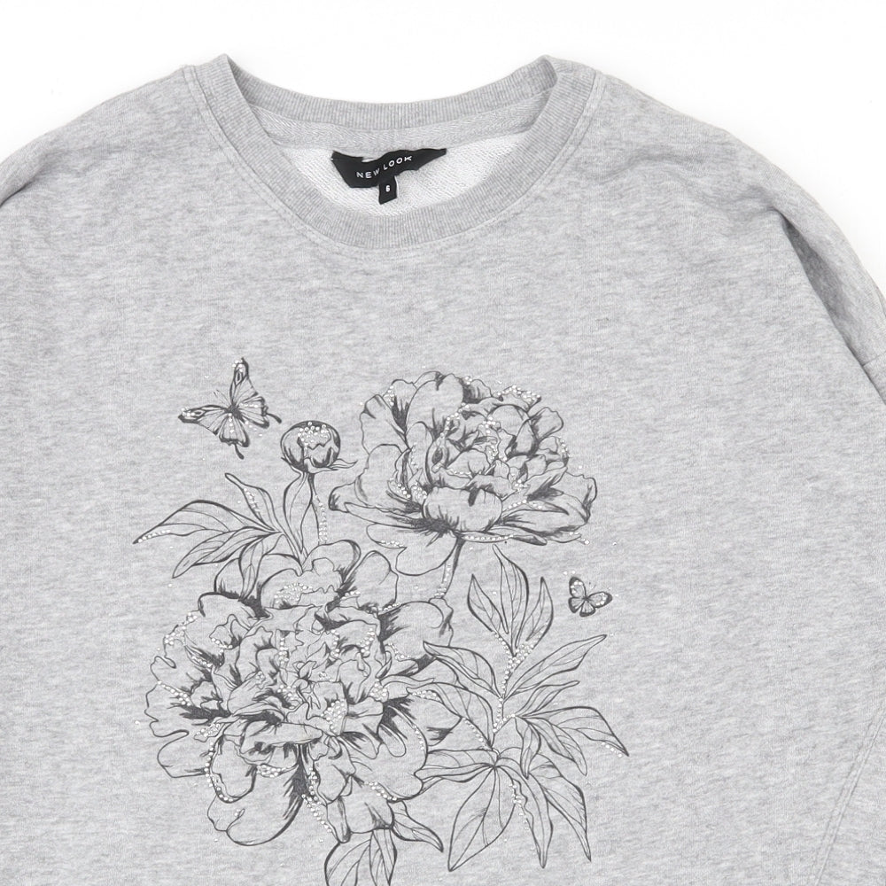 New Look Womens Grey  Cotton Pullover Sweatshirt Size 6  Pullover