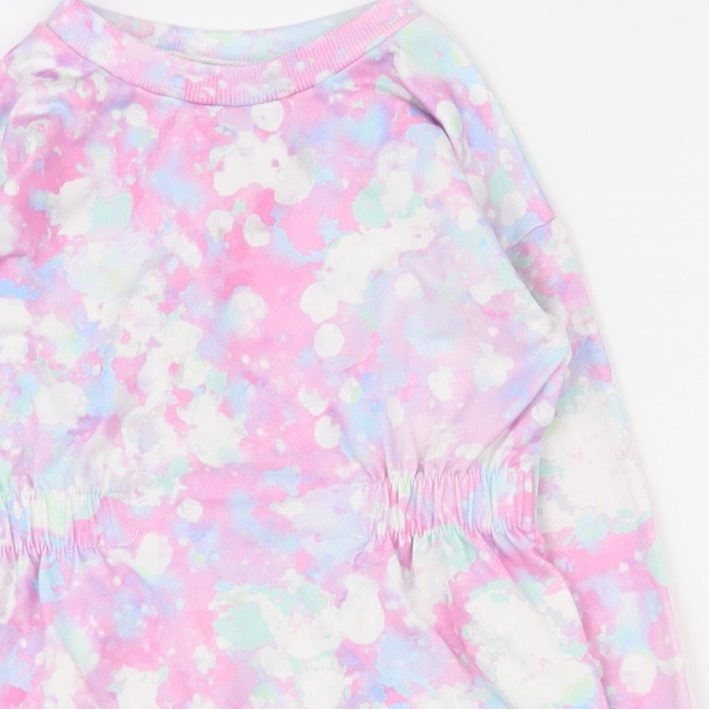 Dunnes Stores Girls Pink  Polyester Tunic Sweatshirt Size 2-3 Years  Pullover - Tie dye pattern
