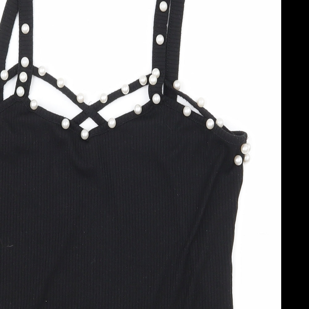 Preworn Womens Black  Polyester Camisole Tank Size L Square Neck
