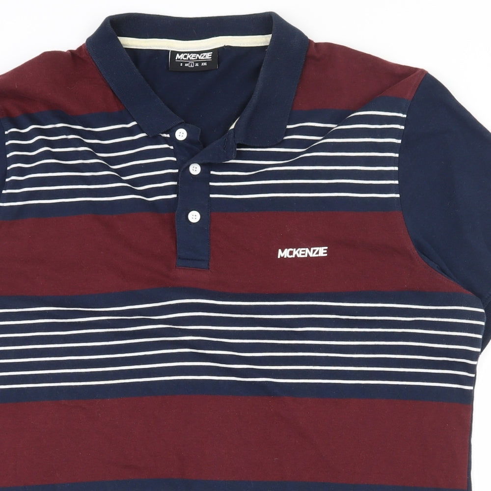 McKenzie Mens Multicoloured Striped 100% Cotton  Polo Size L Collared Button