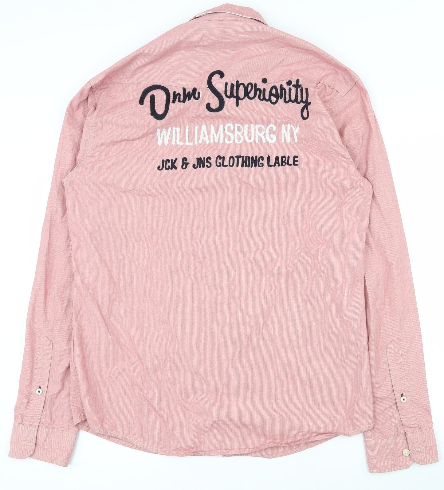JACK & JONES Mens Pink  Cotton  Button-Up Size L Collared Button