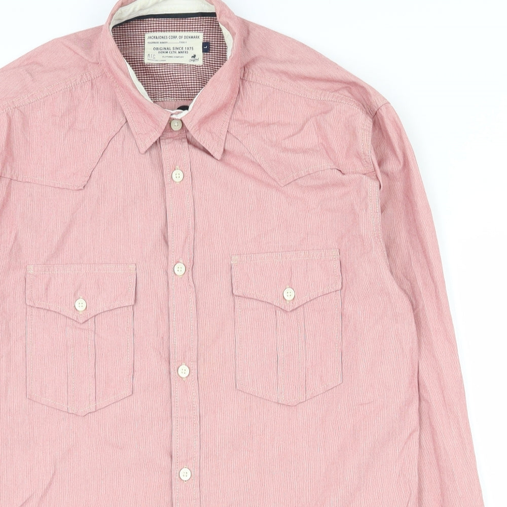 JACK & JONES Mens Pink  Cotton  Button-Up Size L Collared Button
