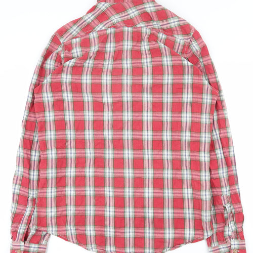 Topman Mens Red Plaid Polyester  Button-Up Size L Collared Button