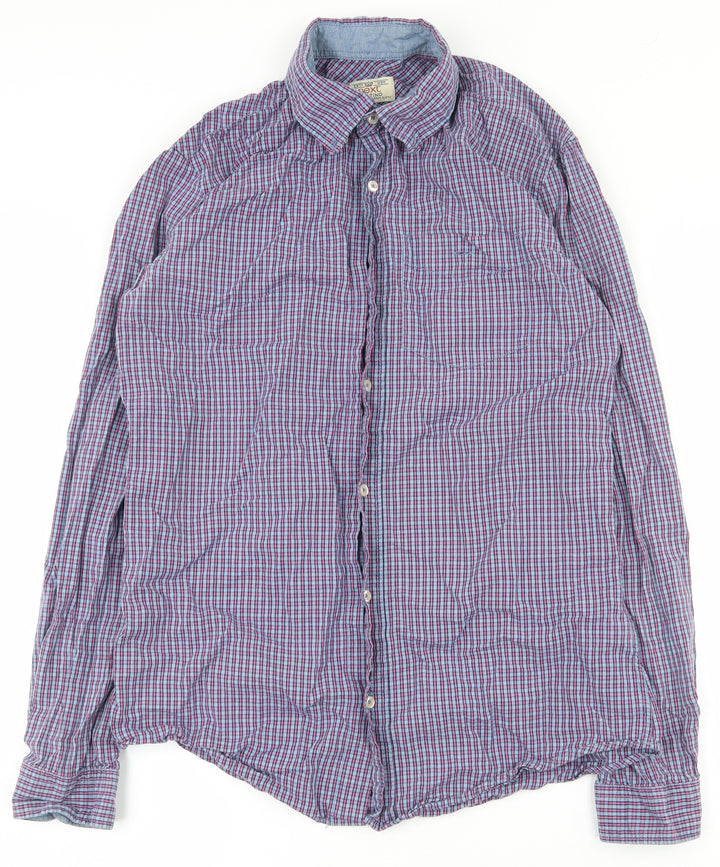 NEXT Mens Blue Plaid Cotton Button-Up Size S Collared Button