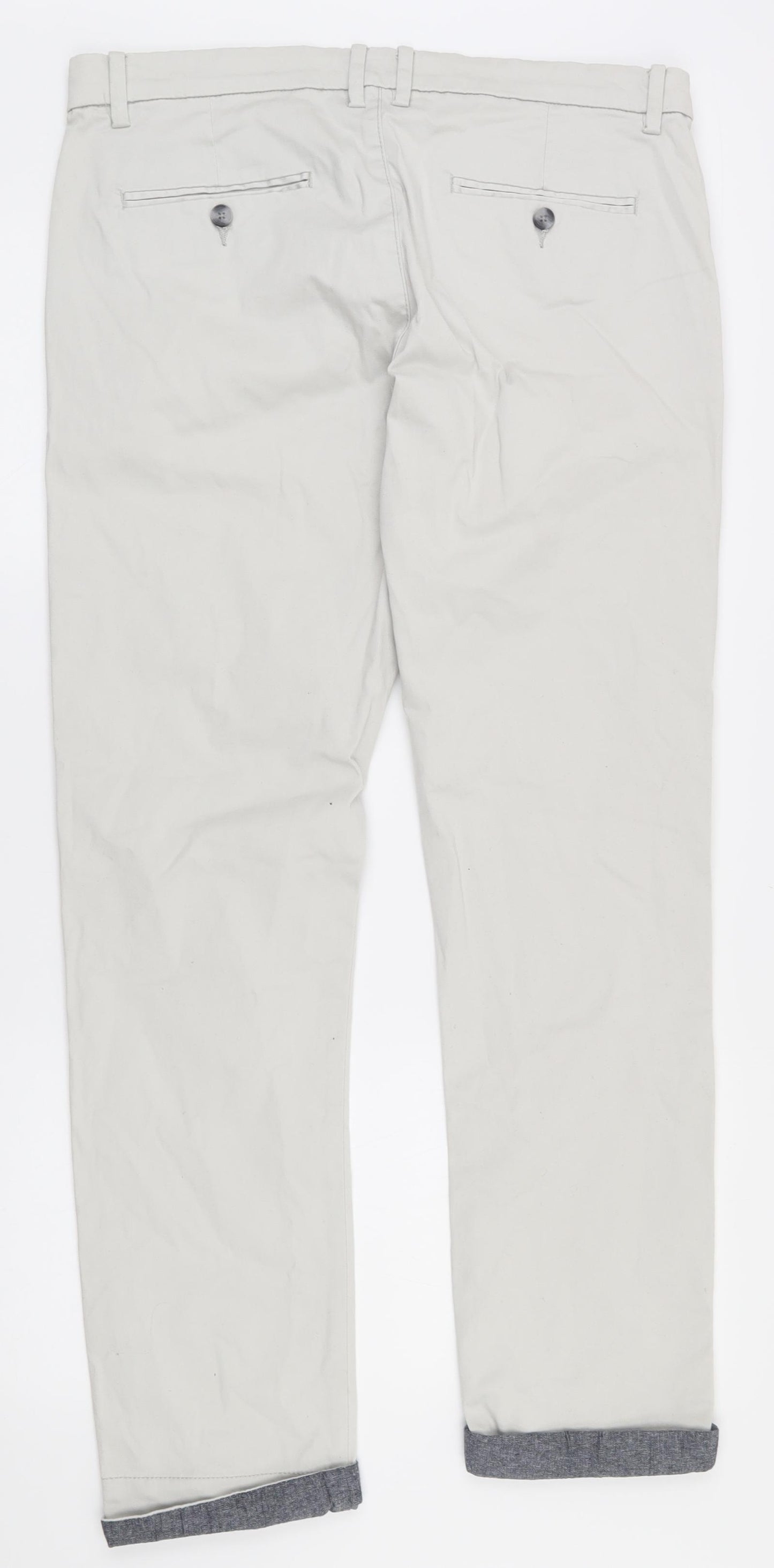 Denim & Co. Mens White  Cotton Chino Trousers Size 34 in L32 in Regular Button - Off white