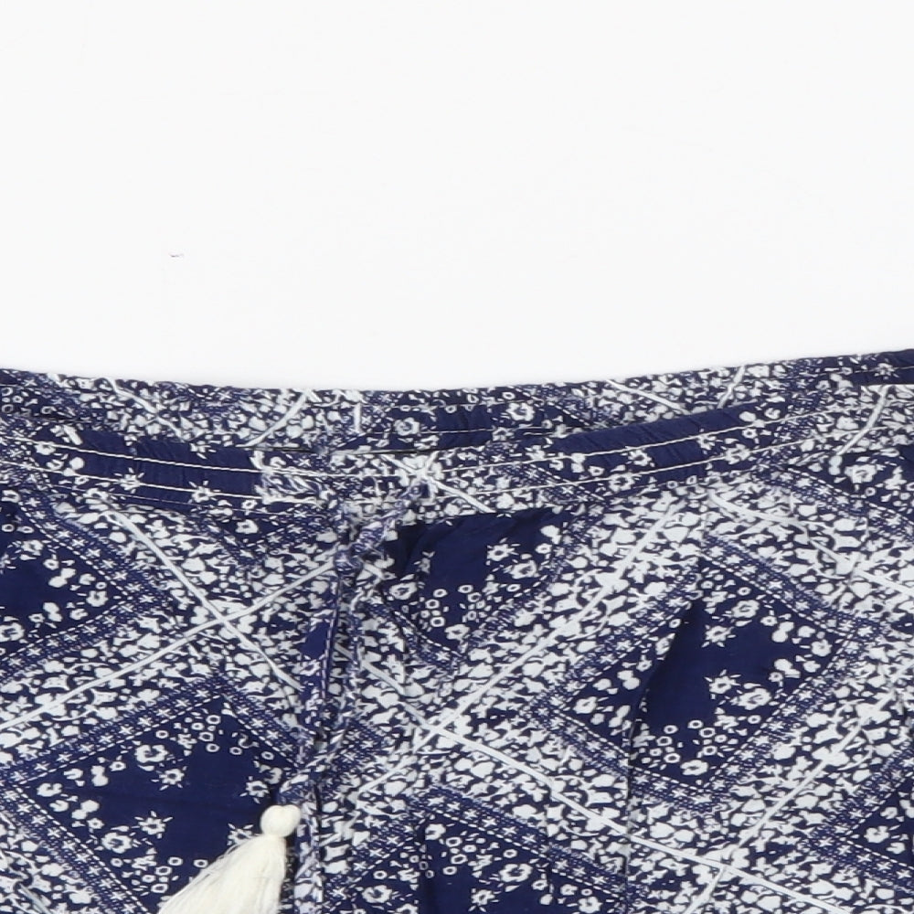 Primark Womens Blue Geometric Viscose Bermuda Shorts Size 14  Regular
