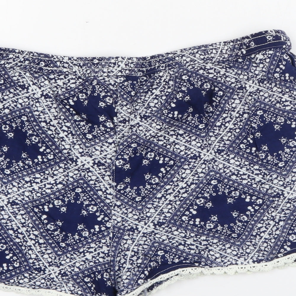 Primark Womens Blue Geometric Viscose Bermuda Shorts Size 14  Regular