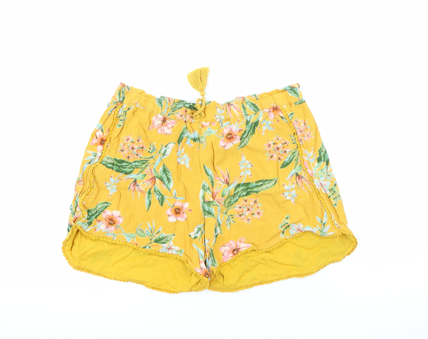 NEXT Girls Yellow Floral Viscose Bermuda Shorts Size 10-11 Years  Regular