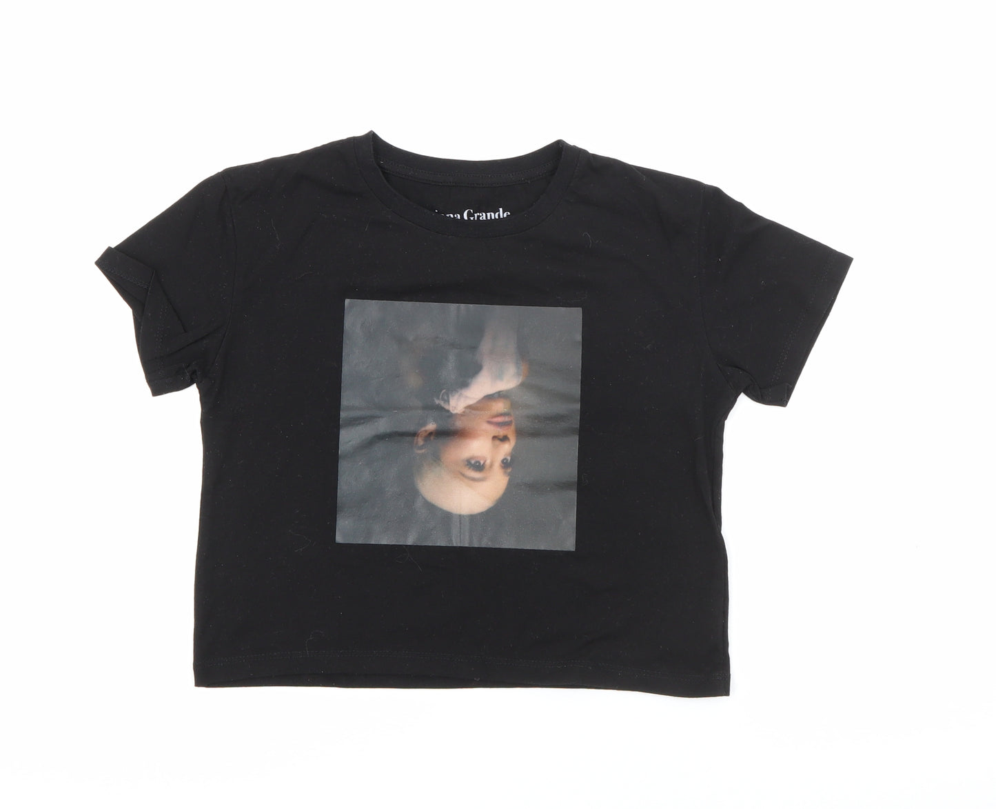 Ariana Grande Girls Black  Cotton Cropped T-Shirt Size 9-10 Years Crew Neck