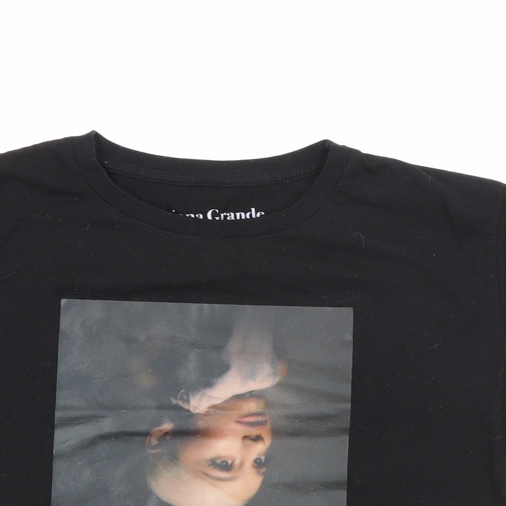 Ariana Grande Girls Black  Cotton Cropped T-Shirt Size 9-10 Years Crew Neck