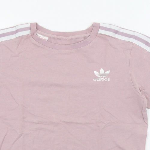 adidas Girls Purple  Cotton Basic T-Shirt Size 11-12 Years Crew Neck