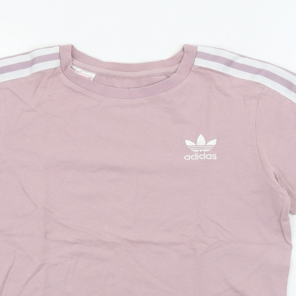 adidas Girls Purple  Cotton Basic T-Shirt Size 11-12 Years Crew Neck
