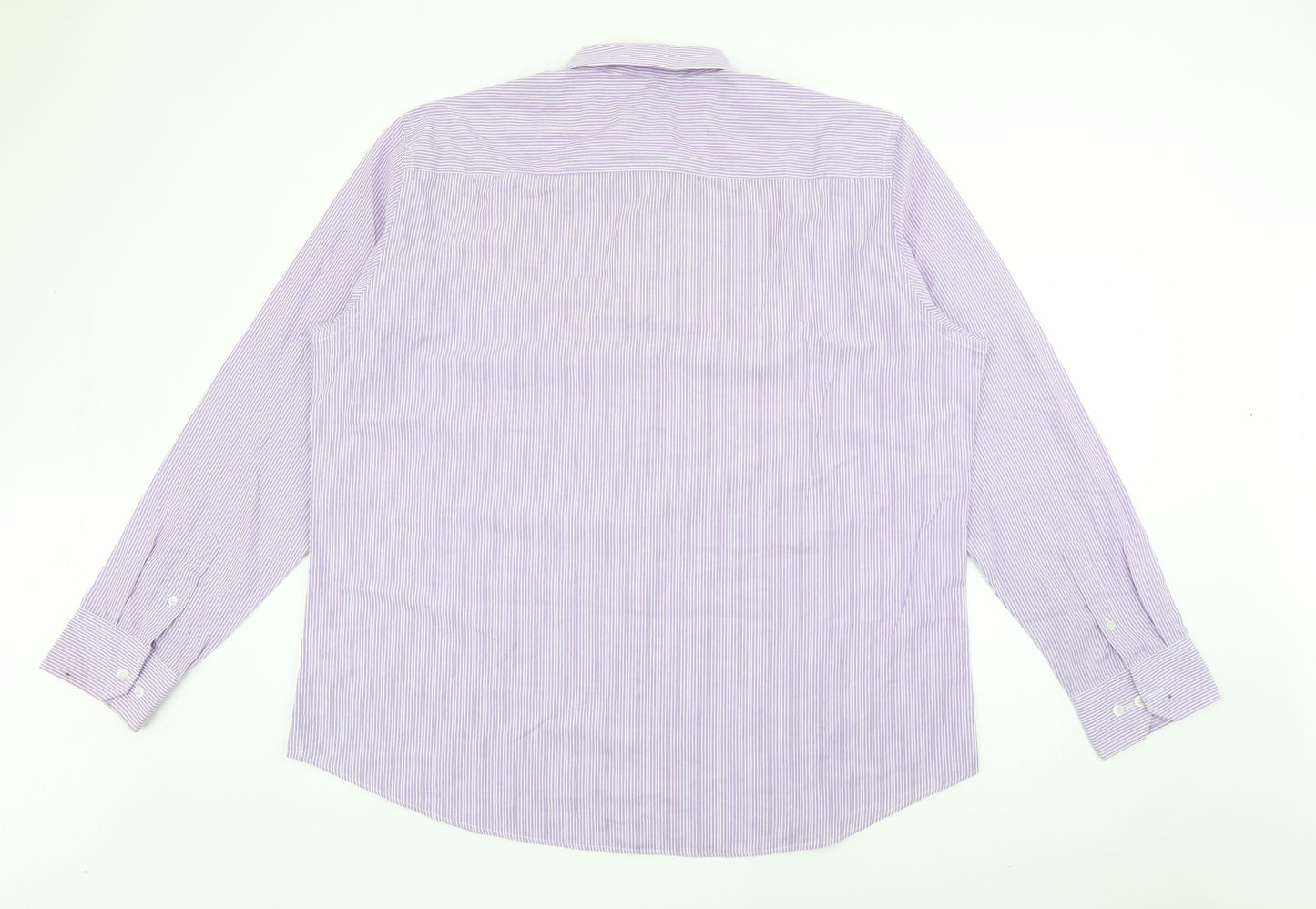 F&F Mens Purple Striped Polyester  Button-Up Size 18.5 Collared Button