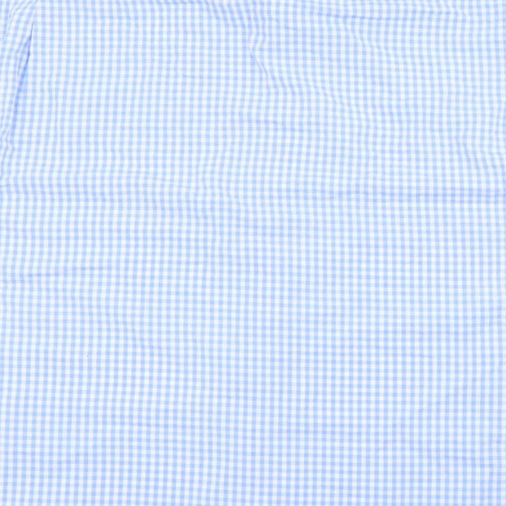B&W Mens Blue Plaid Polyester  Polo Size 18.5 Collared Button