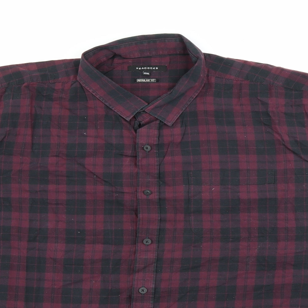 Peacocks Mens Red Plaid Cotton  Button-Up Size 3XL Collared Button