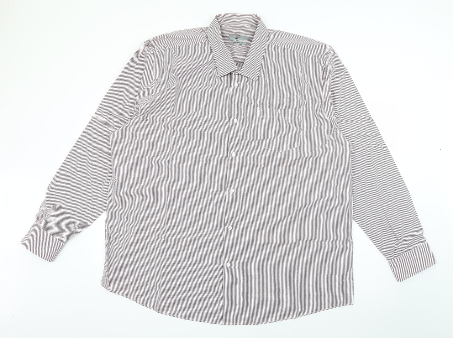 TU Mens Red Striped Cotton  Button-Up Size 18.5 Collared Button