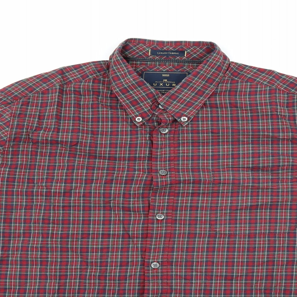 Marks and Spencer Mens Red Plaid Cotton  Button-Up Size XL Collared Button