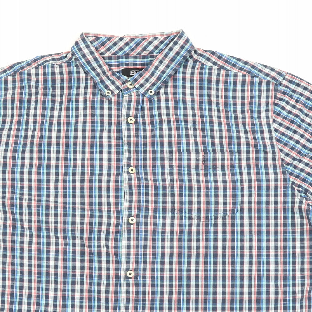 F&F Mens Multicoloured Plaid Cotton  Button-Up Size 2XL Collared Button