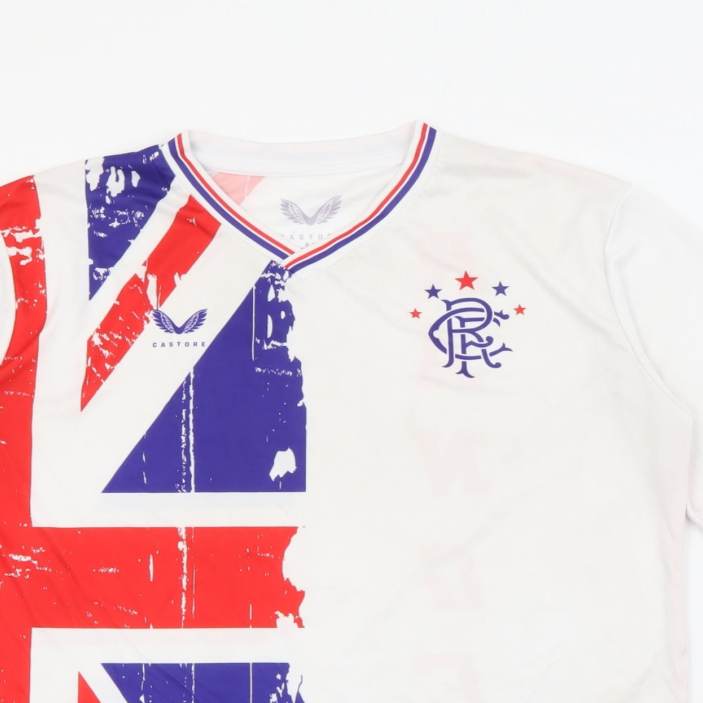 Castore Mens White  Polyester Pullover T-Shirt Size M V-Neck  - Rangers