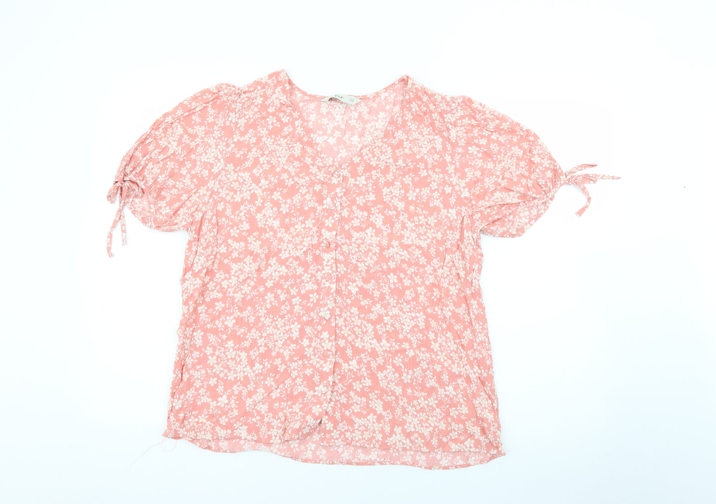 F&F Womens Pink Floral Viscose Basic Blouse Size 14 V-Neck