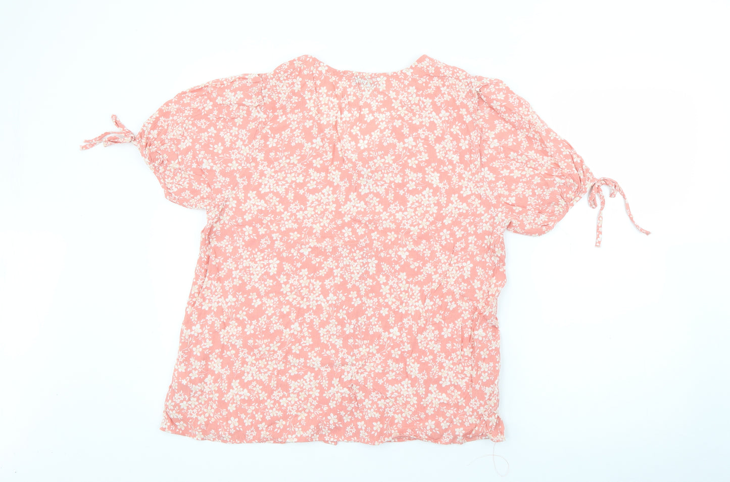 F&F Womens Pink Floral Viscose Basic Blouse Size 14 V-Neck