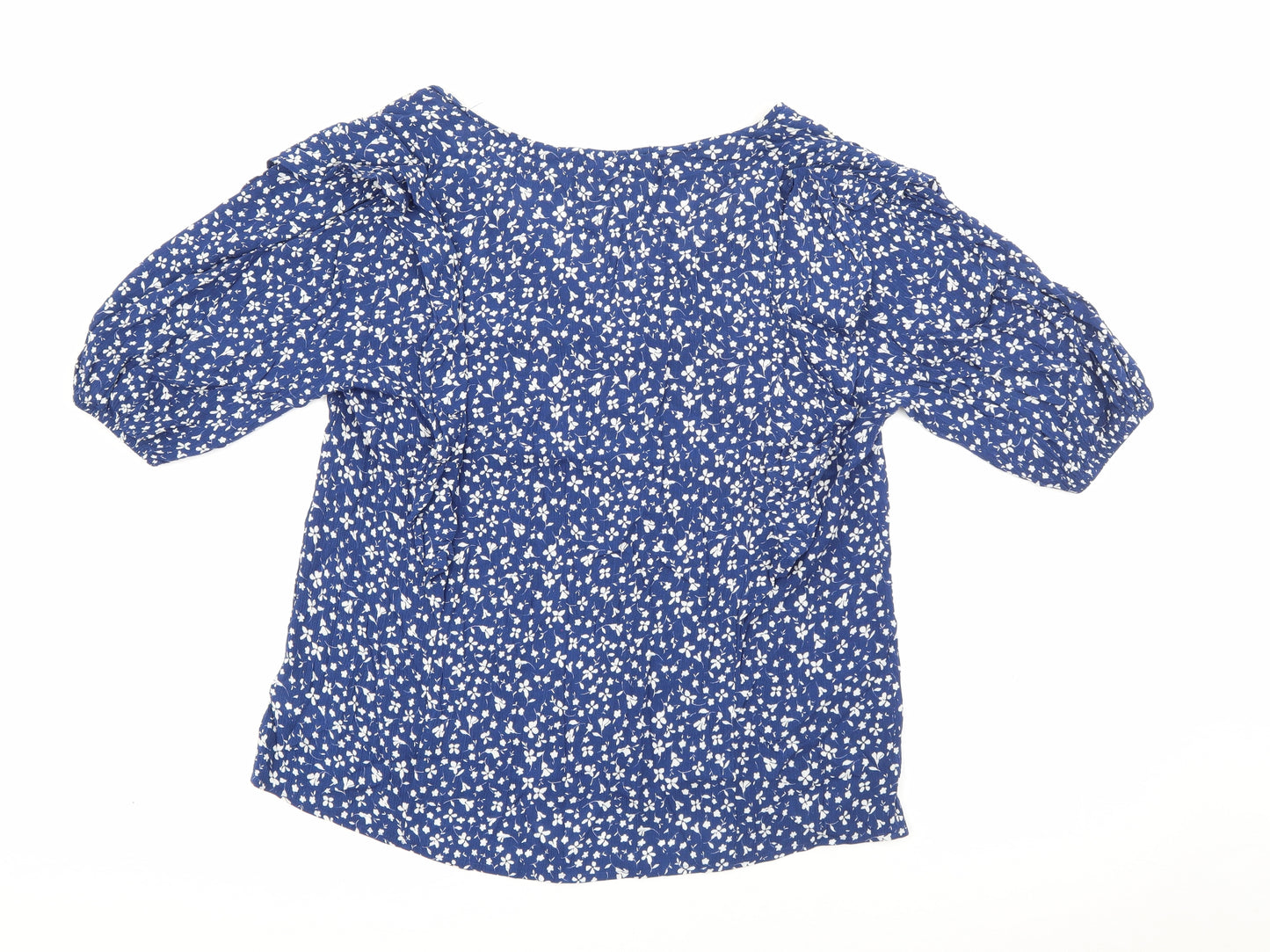 F&F Womens Blue Floral Viscose Basic Blouse Size 14 V-Neck