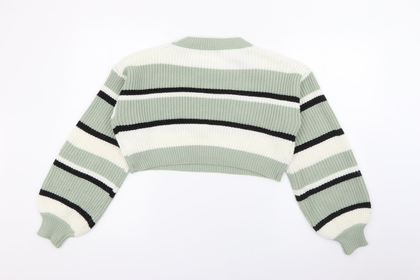SheIn Womens Green Crew Neck Striped Acrylic Pullover Jumper Size S