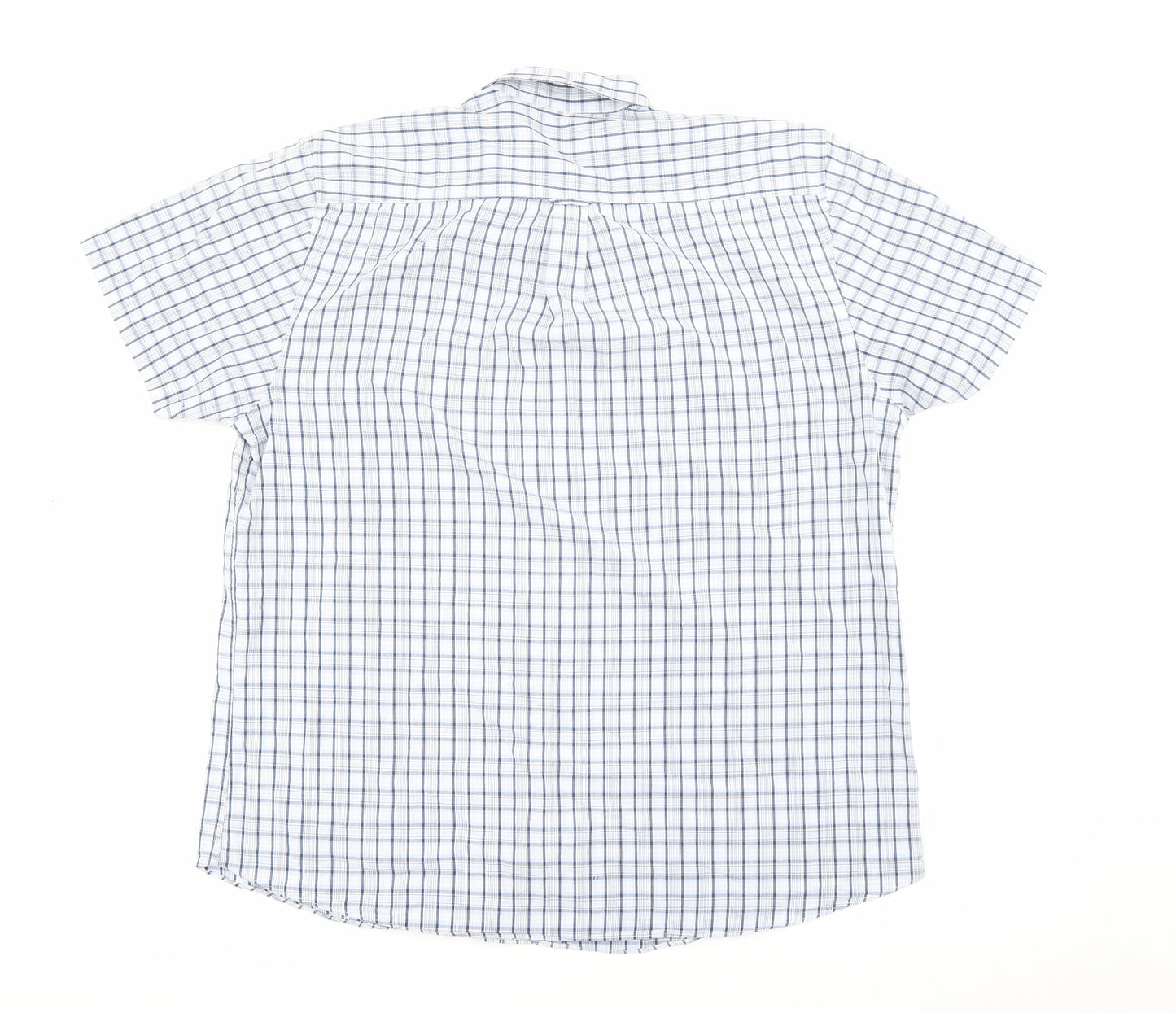 Easy Mens Blue Plaid Polyester  Button-Up Size L Collared Button