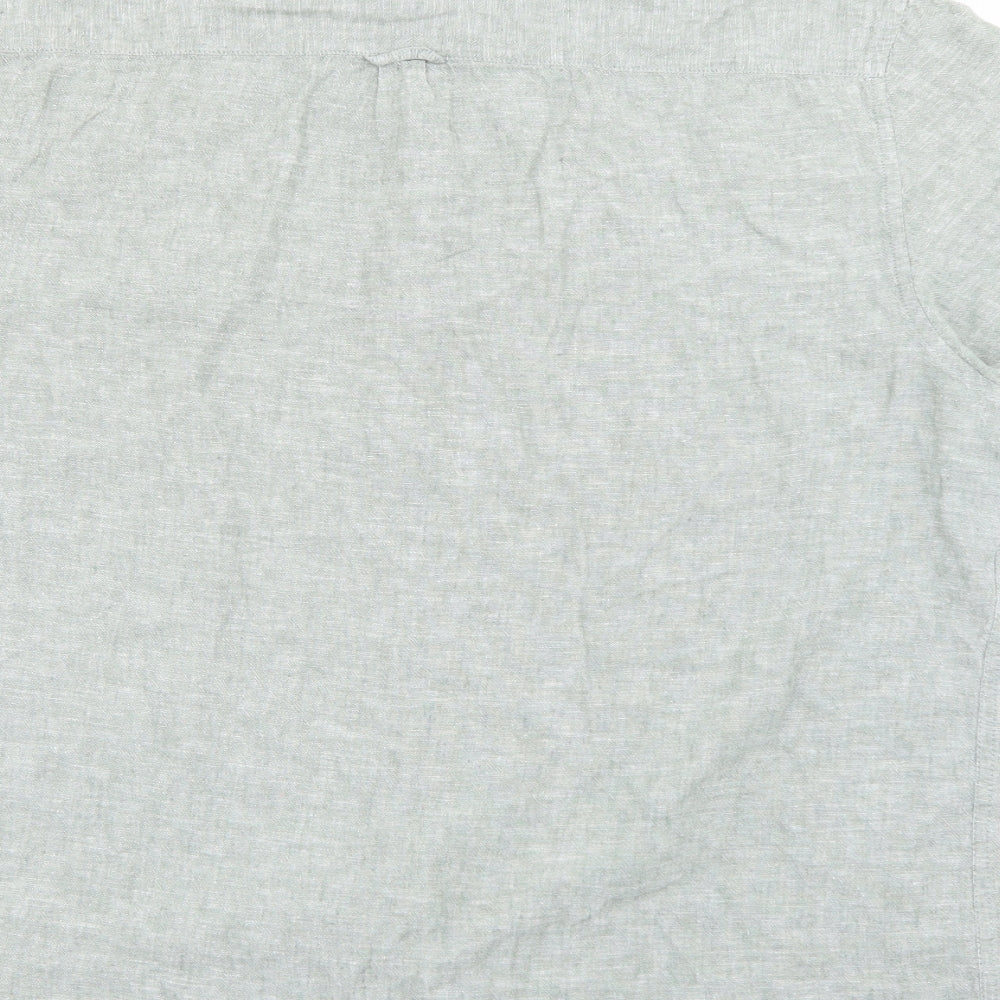 Primark Mens Green  Linen  Button-Up Size L Collared Button
