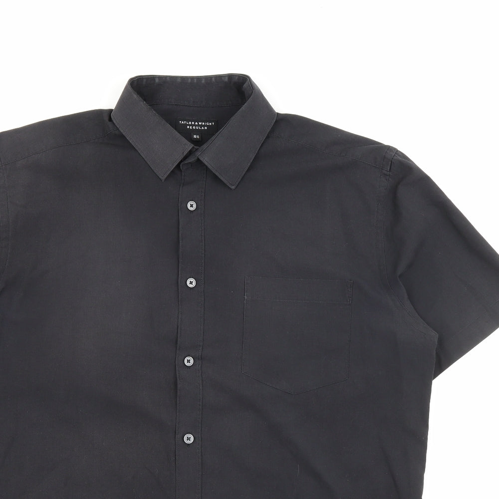 Taylor & Wright Mens Black  Polyester  Button-Up Size 16.5 Collared Button
