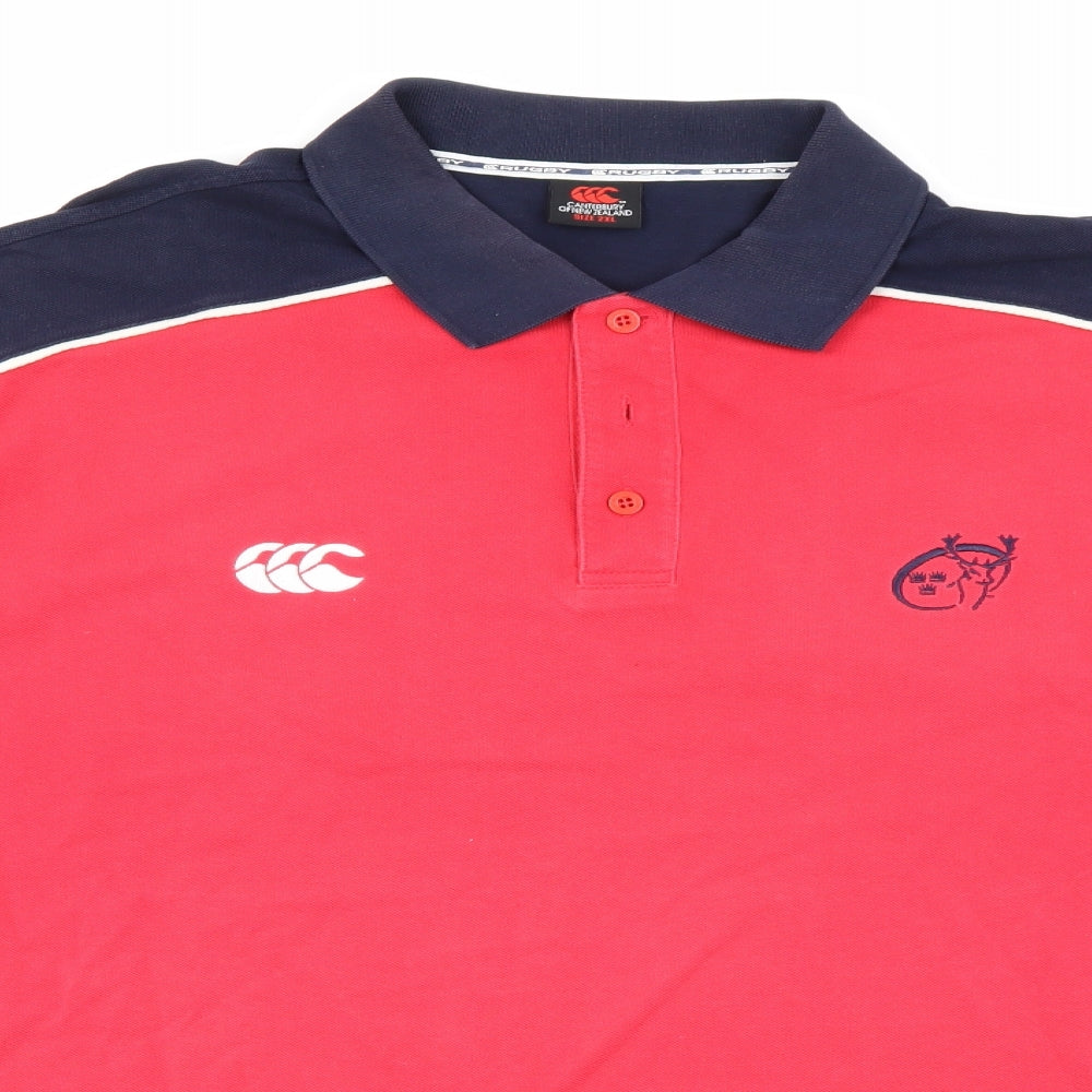Canterbury Mens Red  Cotton  Polo Size 2XL Collared Button