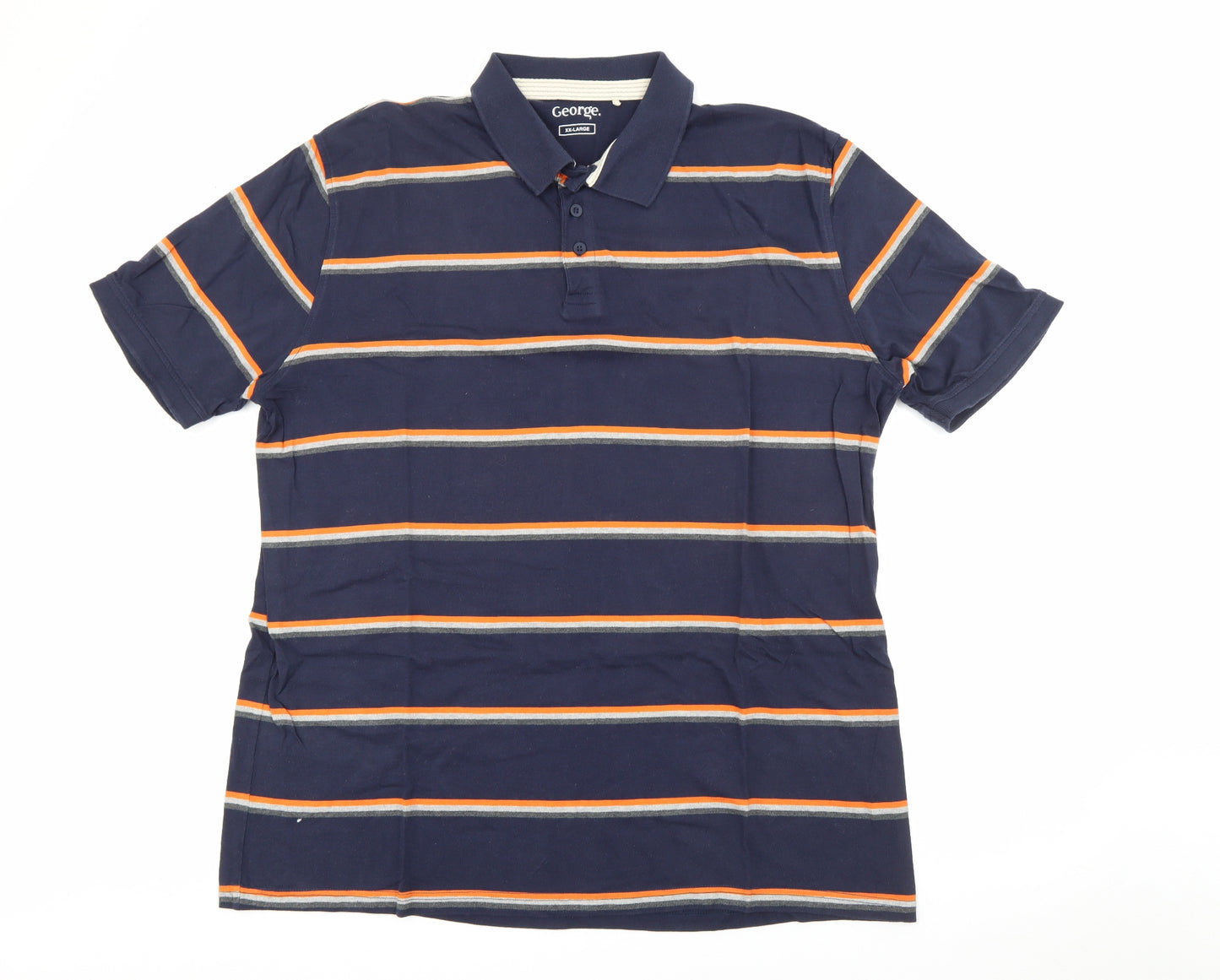 George Mens Blue Striped Cotton  Polo Size 2XL Collared Button
