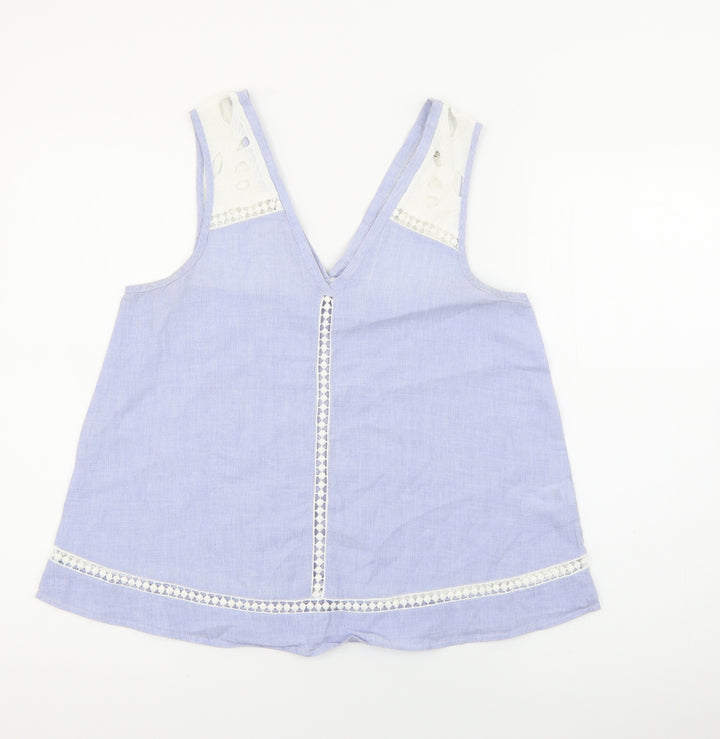 River Island Womens Blue Cotton Camisole Tank Size 10 V-Neck