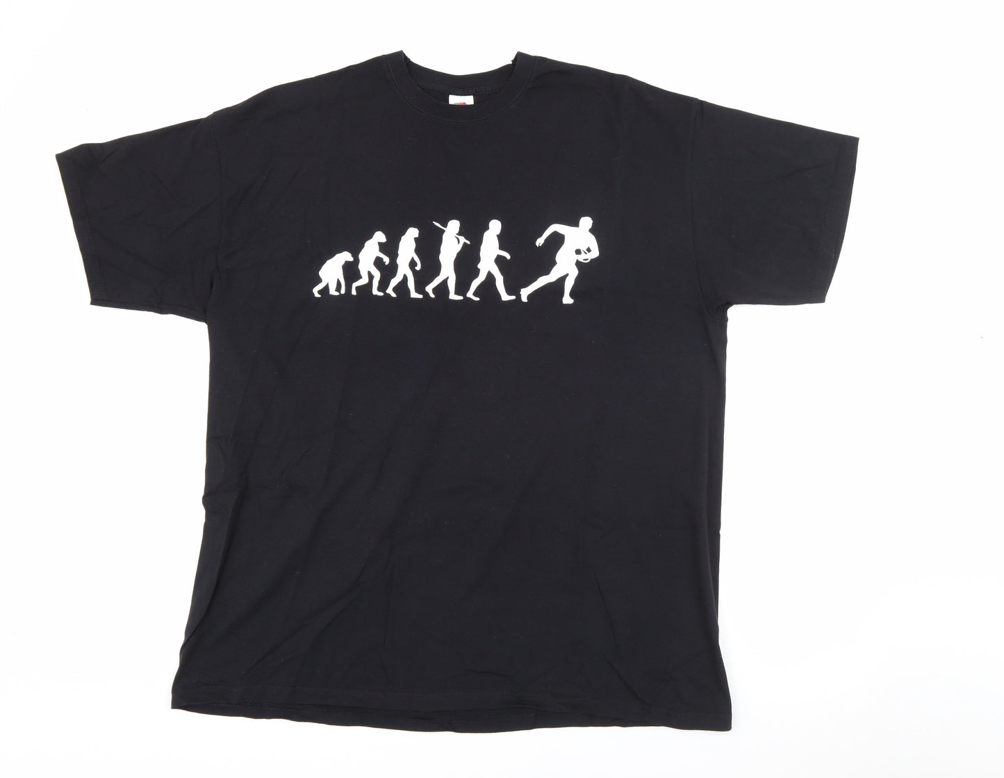 Fruit of the Loom Mens Black  Cotton Pullover T-Shirt Size 2XL Crew Neck  - Rugby