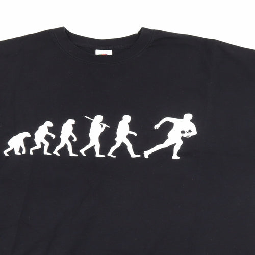 Fruit of the Loom Mens Black  Cotton Pullover T-Shirt Size 2XL Crew Neck  - Rugby