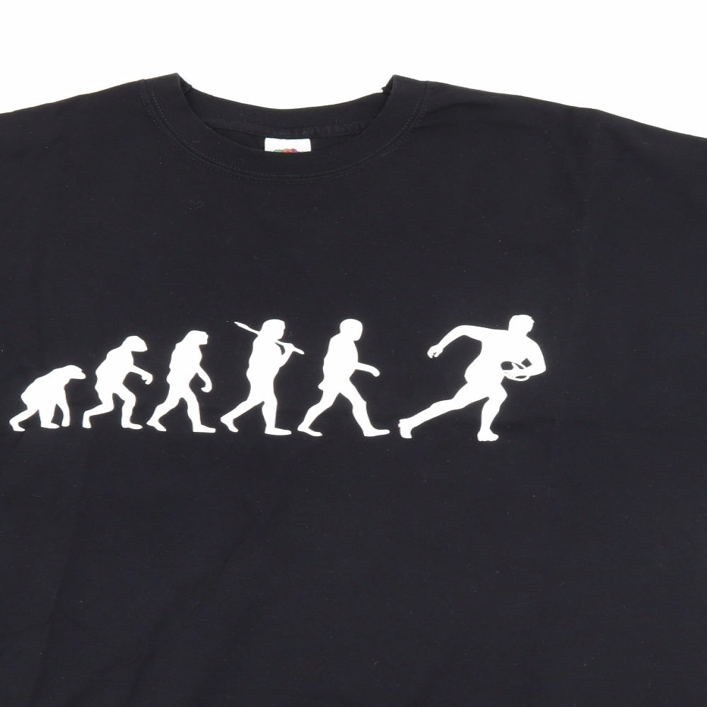 Fruit of the Loom Mens Black  Cotton Pullover T-Shirt Size 2XL Crew Neck  - Rugby