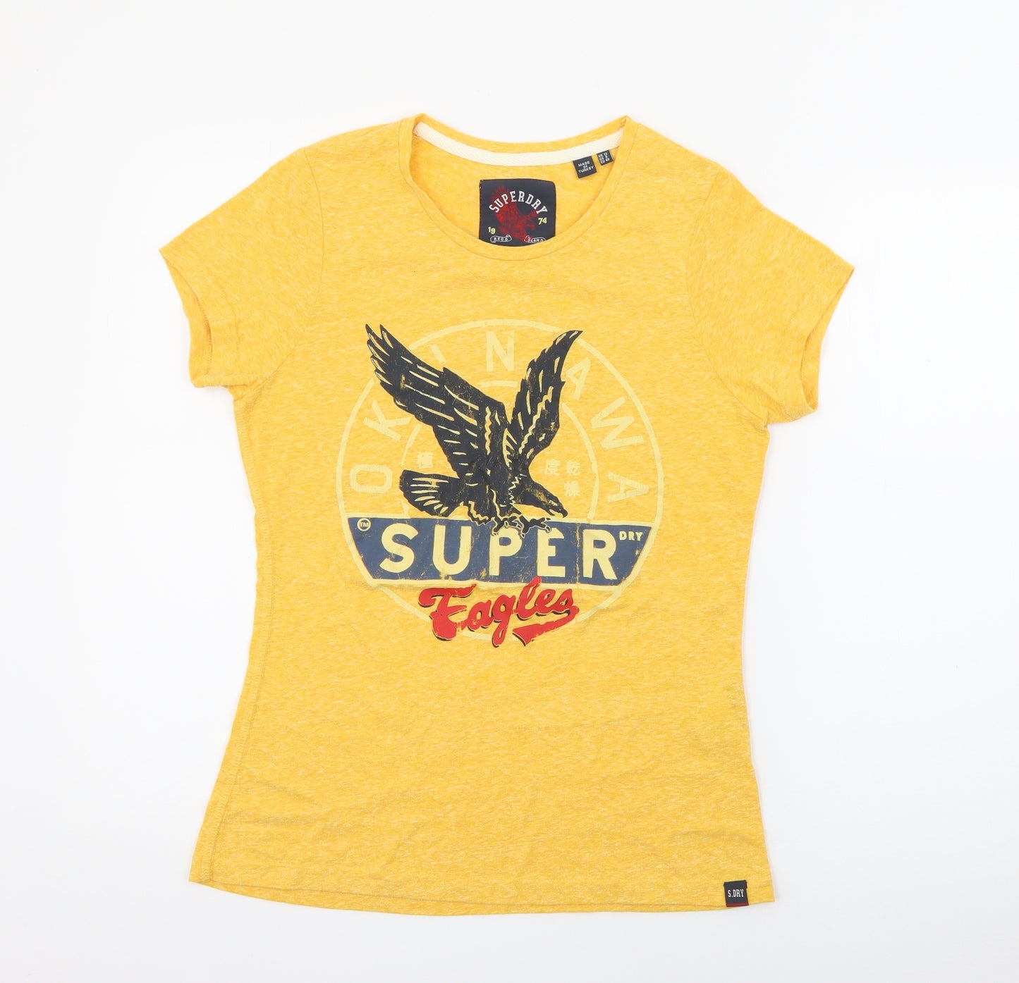 Superdry Womens Yellow  Polyester Basic T-Shirt Size 12 Crew Neck