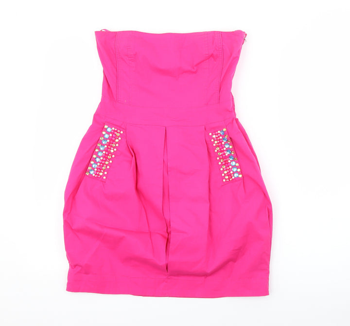 Savida Womens Pink  Cotton Pencil Dress  Size 8  Square Neck Zip