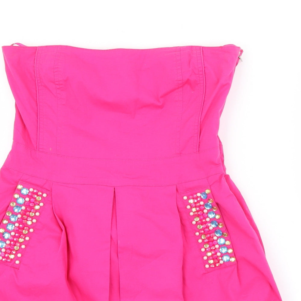 Savida Womens Pink  Cotton Pencil Dress  Size 8  Square Neck Zip