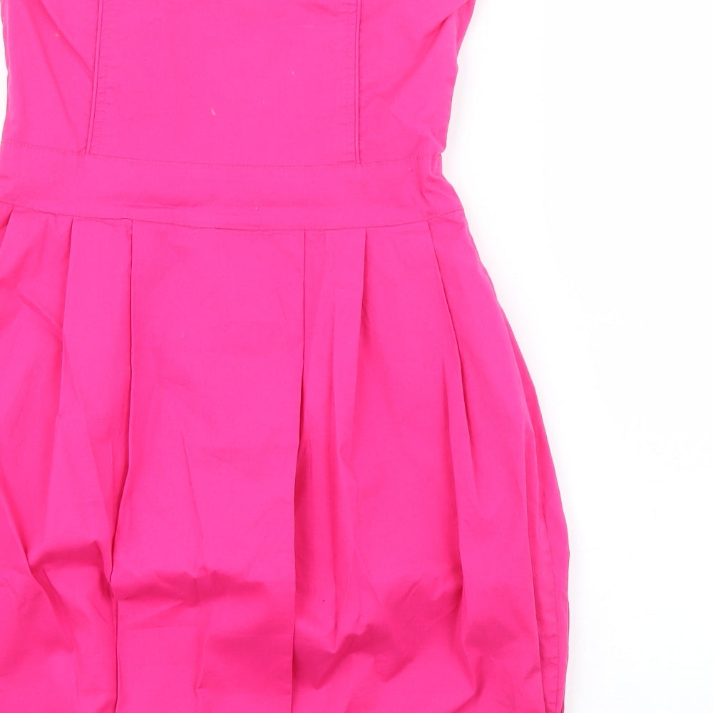 Savida Womens Pink  Cotton Pencil Dress  Size 8  Square Neck Zip
