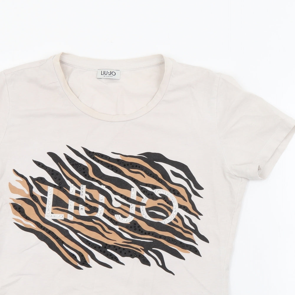 Liu Jo Womens Ivory  Cotton Basic T-Shirt Size S Crew Neck