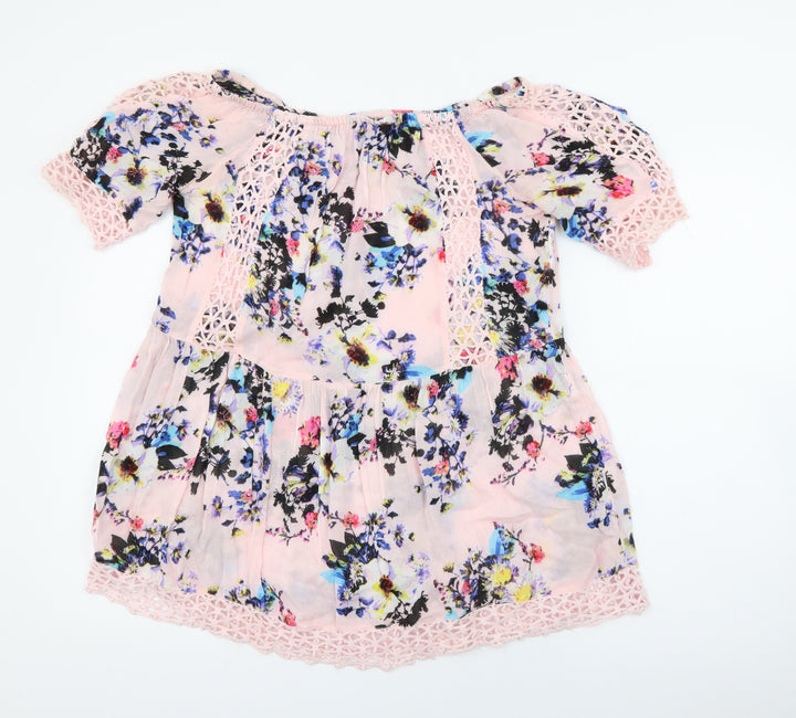 River Island Womens Pink Floral Viscose Shift  Size S  Scoop Neck
