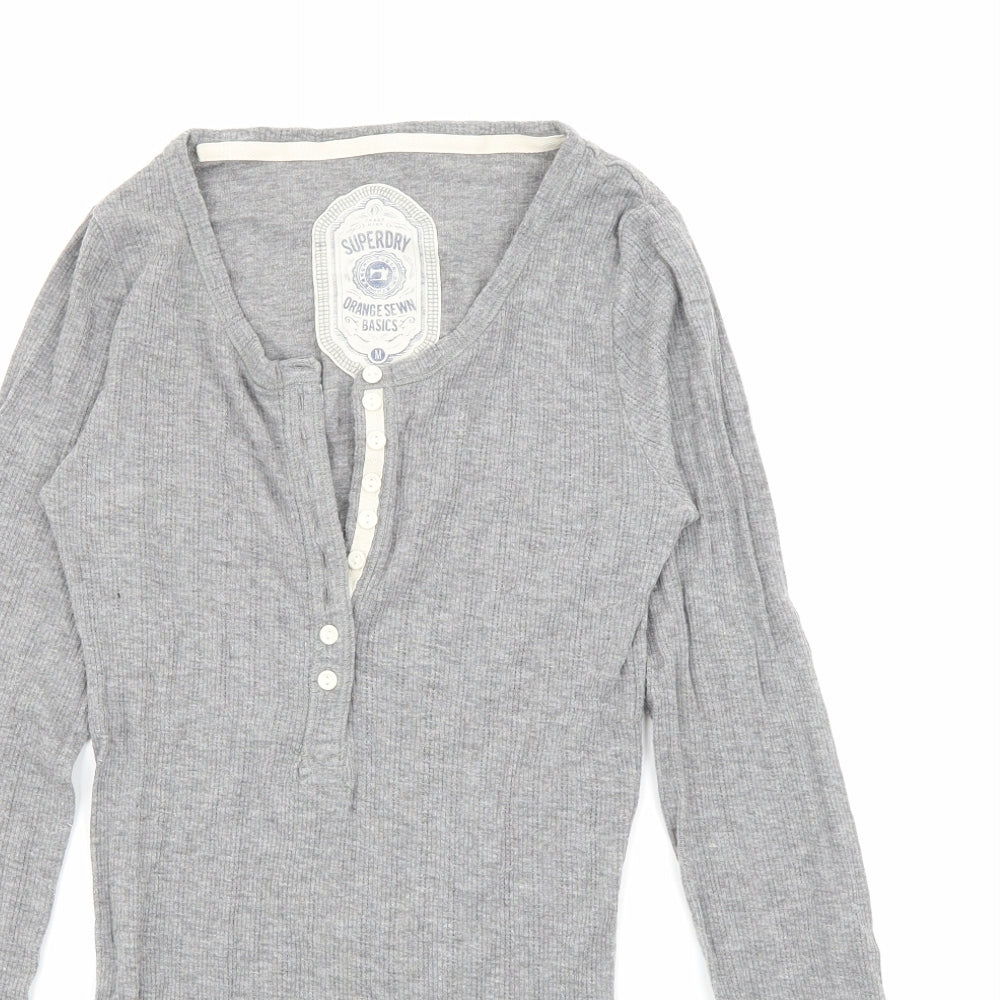 Superdry Womens Grey V-Neck  Cotton Pullover Jumper Size M