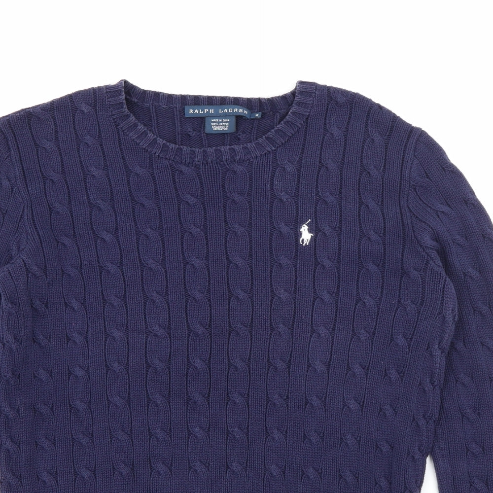 Ralph Lauren Womens Blue Crew Neck  Cotton Pullover Jumper Size M