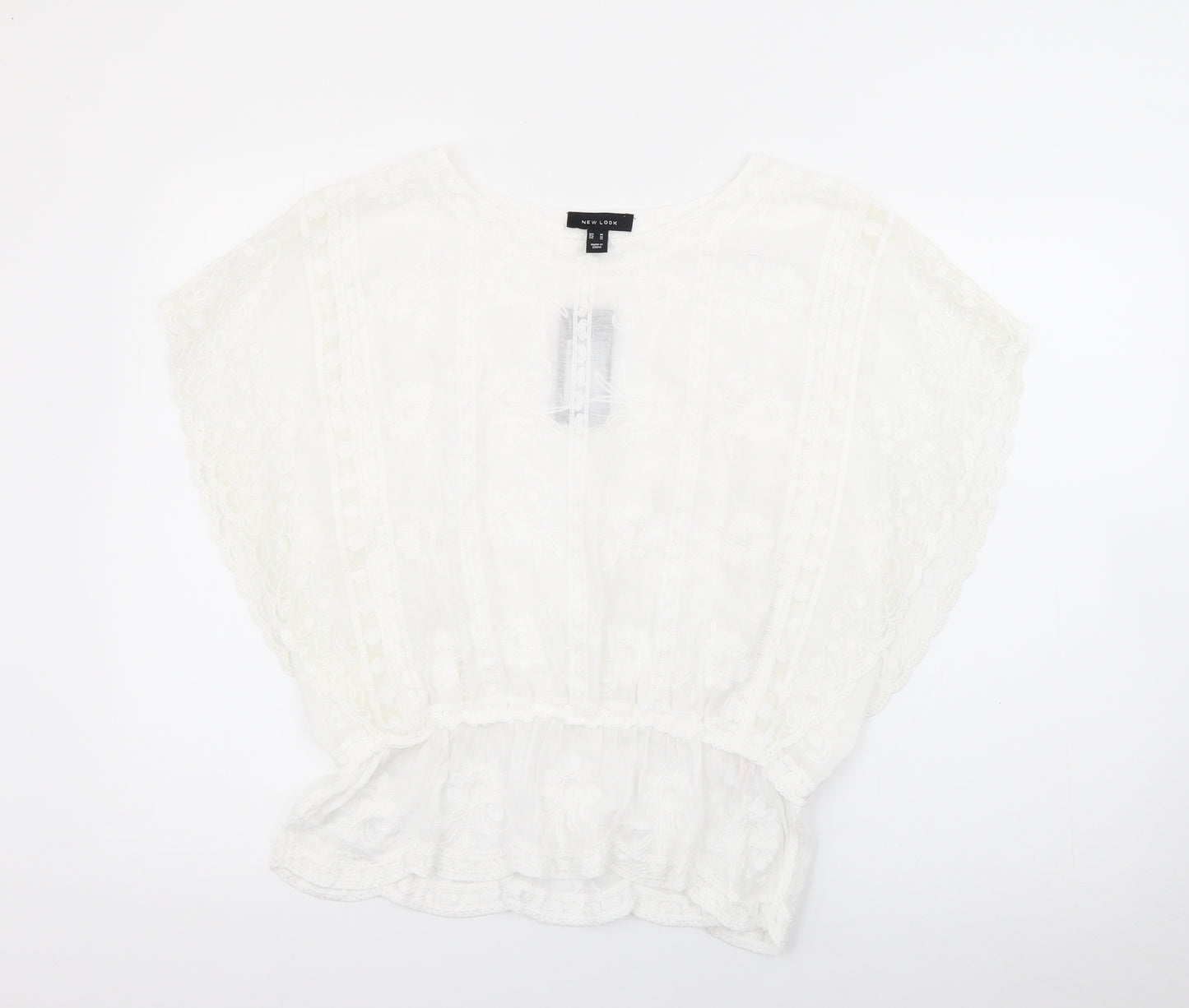 New Look Womens White  Cotton Tunic Blouse Size M Boat Neck