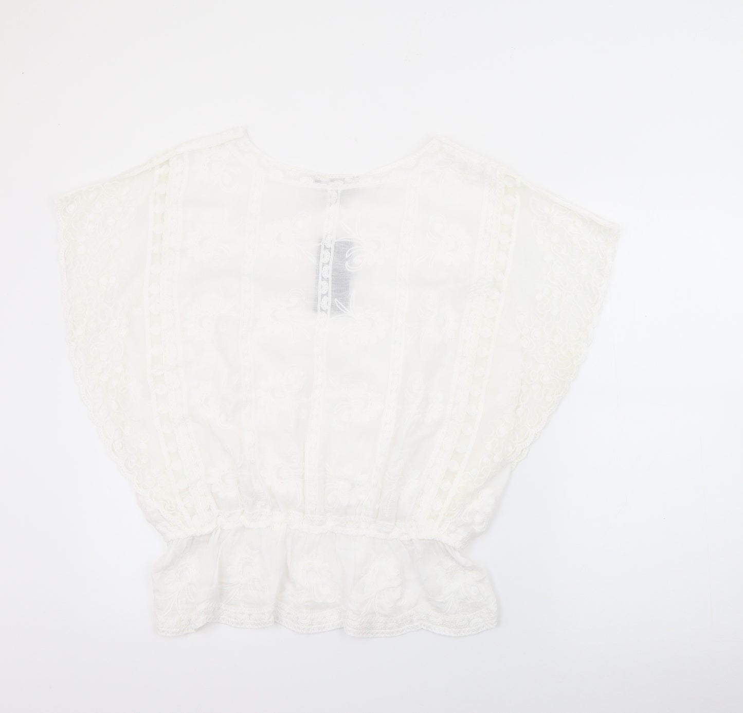 New Look Womens White  Cotton Tunic Blouse Size M Boat Neck