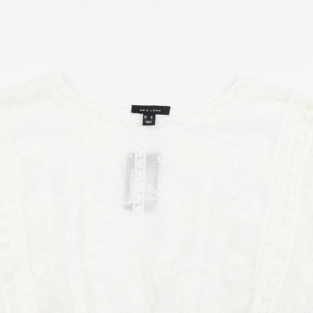 New Look Womens White  Cotton Tunic Blouse Size M Boat Neck